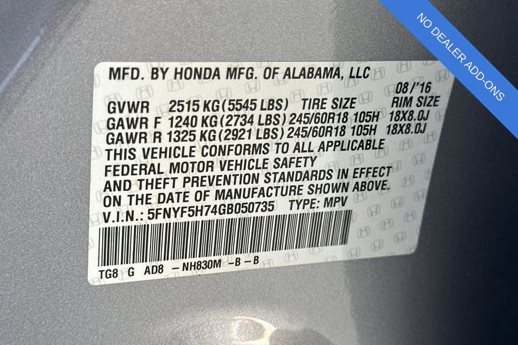 2016 Honda Pilot EX-L w/Navigation